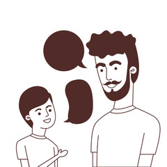 father with son and speech bubble character
