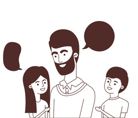 father with children and speech bubble character