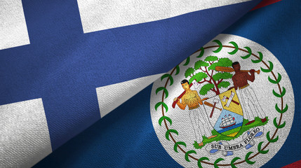 Finland and Belize two flags textile cloth, fabric texture