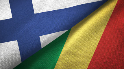 Finland and Congo two flags textile cloth, fabric texture