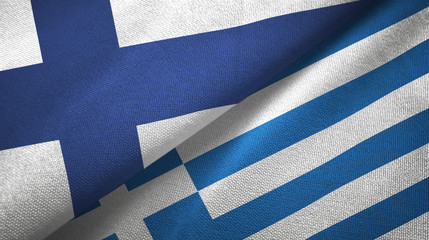 Finland and Greece two flags textile cloth, fabric texture