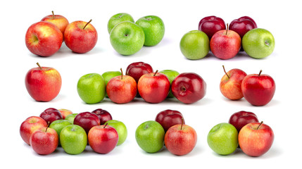 Set of fresh apples isolated on white background.