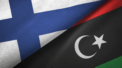 Finland and Libya two flags textile cloth, fabric texture