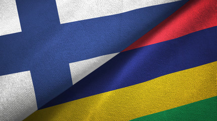 Finland and Mauritius two flags textile cloth, fabric texture