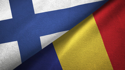 Finland and Romania two flags textile cloth, fabric texture