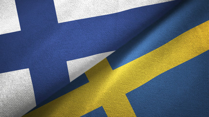 Finland and Sweden two flags textile cloth, fabric texture