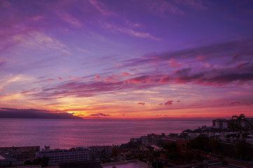 Sunset in Tenerife. boasting beautiful purples oranges and reds this image taken of the coast of Tenerife of a sister island.