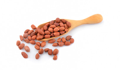 Peanut in Wooden spoon on white background