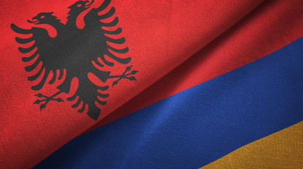Albania and Armenia two flags textile cloth, fabric texture