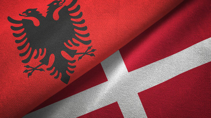 Albania and Denmark two flags textile cloth, fabric texture
