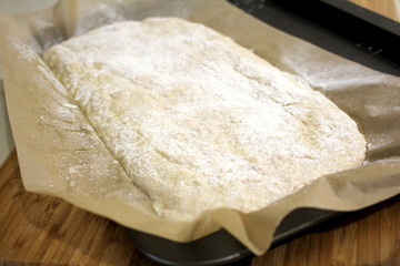 Ready to bake home made organic wholemeal spelt ciabatta
