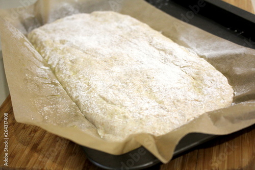 Ready to bake home made organic wholemeal spelt ciabatta