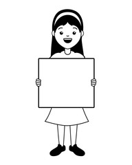 young woman with blank board