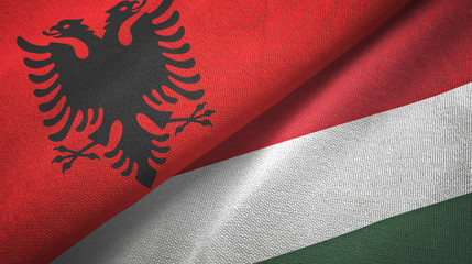 Albania and Hungary two flags textile cloth, fabric texture