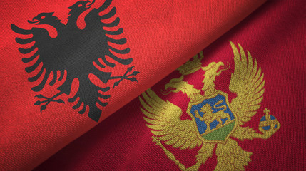 Albania and Montenegro two flags textile cloth, fabric texture