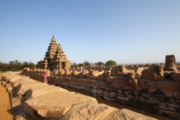 Shore Temple Complex in Mahabalipuram, Kanchipuram, Tamil Nadu, India