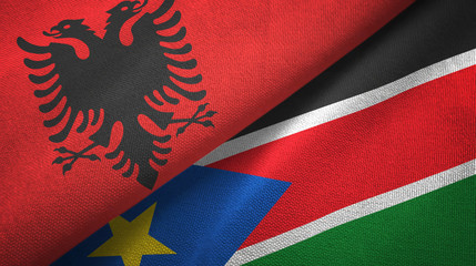 Albania and South Sudan two flags textile cloth, fabric texture
