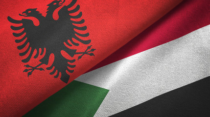 Albania and Sudan two flags textile cloth, fabric texture