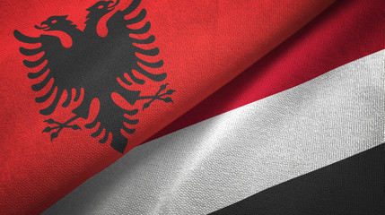 Albania and Yemen two flags textile cloth, fabric texture