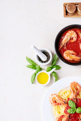 Fried shrimp prawns Italian spaghetti pasta