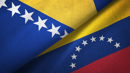 Bosnia and Herzegovina and Venezuela two flags textile cloth, fabric texture