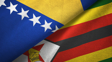 Bosnia and Herzegovina and Zimbabwe two flags textile cloth, fabric texture