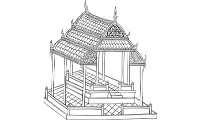 temple drawing, Thai traditional drawing vector