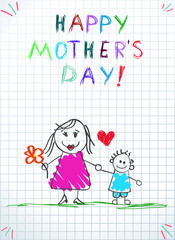Mom Holding Hands with Little Son Baby Drawing