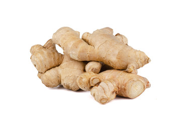 Fresh Ginger roots isolated on white background.