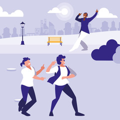 interracial dancers group dancing in the park