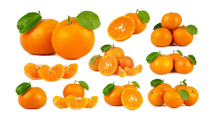 Mandarin Orange or tangerine citrus fruit isolated on white background.