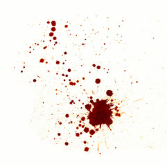 artificial blood splatters on white background