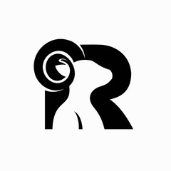 Letter R formed muscular ram logo 