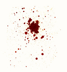 artificial blood splatters on white background