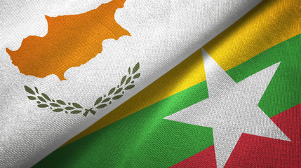 Cyprus and Myanmar two flags textile cloth, fabric texture