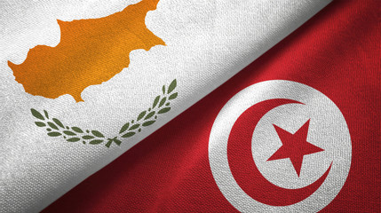 Cyprus and Tunisia two flags textile cloth, fabric texture