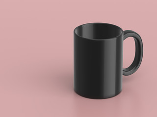 black ceramic mug mockup on pink background, 3D Rendering