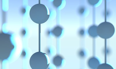 Defocused spheres. Hanging geometry shapes. 3D rendering