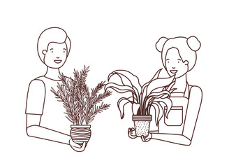 young couple with houseplant avatar character