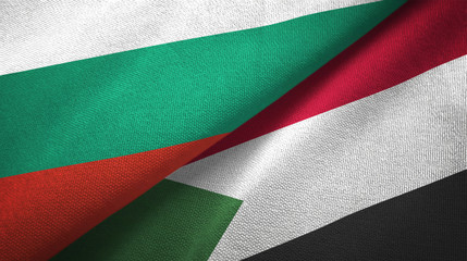 Bulgaria and Sudan two flags textile cloth, fabric texture