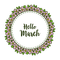 Vector illustration beauty purple flower frame for decoration hello march