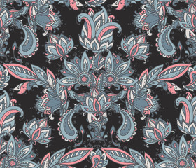 Vector seamless pattern with hand drawn paisley floral elements.