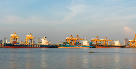 Many product transported to ship in the Thai port for export