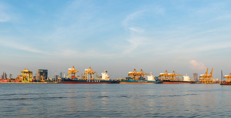 Many product transported to ship in the Thai port for export