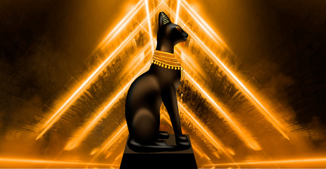 Egyptian asbstract background, goddess of Egypt Bastet, abstract golden background