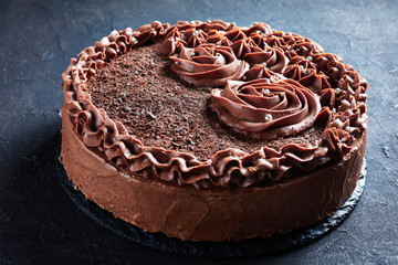 chocolate meringue festive sweet Cake, top view