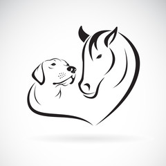 Vector of horse and dog(Labrador) on white background. Pet. Animal. Easy editable layered vector illustration.