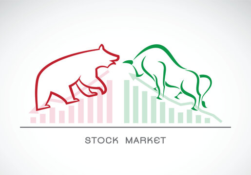 Vector of bull and bear symbols of stock market trends. The growing and falling market. Wild Animals.