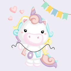 a unicorn decorating with love and word banner