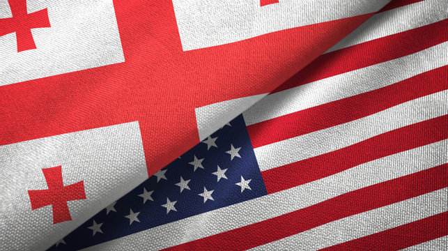 Georgia and United States two flags textile cloth, fabric texture